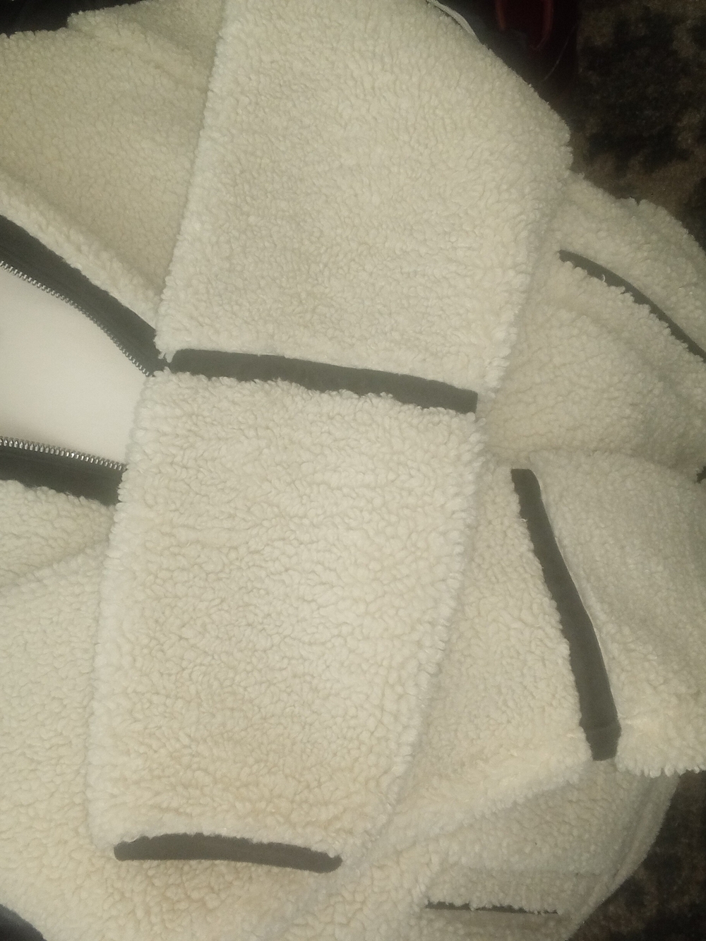 Free Country Cream Teddy Jacket with Black Trim